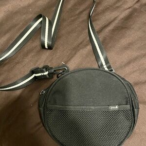 PINK Victoria's Secret Black Round Crossbody Bag with Striped Strap